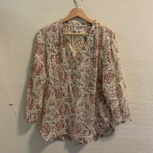 Madewell Beige Floral Metallic Popover Blouse Top Large